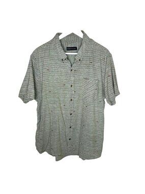 United by Blue Gray Patterned Hemp Blend Short Sleeve Button-Up Shirt, Size XL